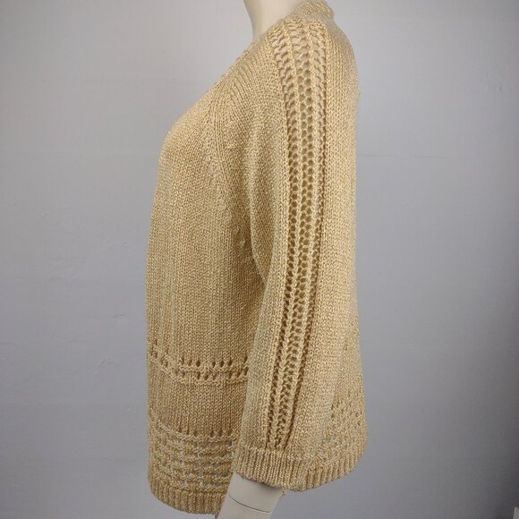 NWT Chico's gold Luna Shine 3/4 sleeve open front cardigan sweater womens size 2 - Picture 5 of 8